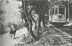 Der Hofsalonwagen in der Ausweiche beim heutigen Holzrechenplatz auf der Rauhensteiner Linie (1925).