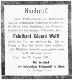 Nachruf der Freisinnigen Volkspartei