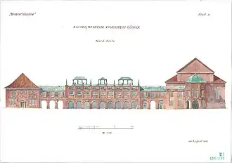 Fischer: Entwurf für das Kaiser-Wilhelm-Volkshaus, Nordseite (Fassade zum heutigen Holstentorplatz)