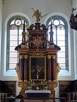 Altar mit Abendmahlsszene, Wappen von Sachsen-Lauenburg, Engelsfigur