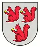 3 Eichhörnchen mit Nuss (2:1) im Wappen Otterberg