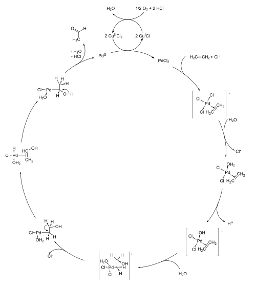 Mechanismus des Wacker-Verfahrens zur Herstellung von Aldehyden aus Ethen