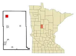 Lage von Menahga im Wadena County (links) und in Minnesota (rechts)