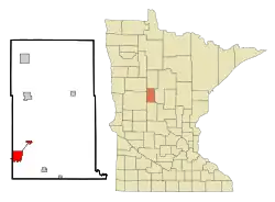 Lage von Wadena im Wadena County (links) und in Minnesota (rechts)