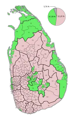 Mehrheiten in den Stimmbezirken: ﻿Mehrheit für Gotabaya Rajapaksa ﻿Mehrheit für Sajith Premadasa