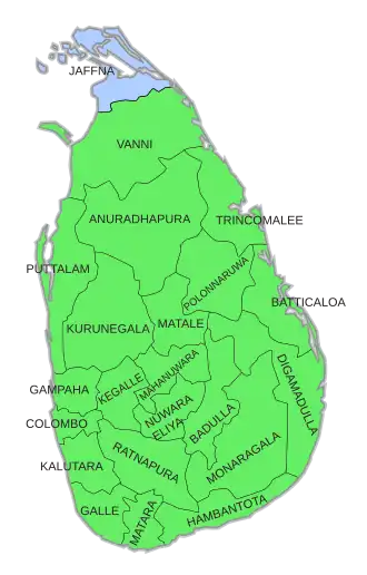 Mehrheiten in den 22 Wahlkreisen: ﻿Jayawardene (UNP) ﻿Kobbekaduwa (SLFP)