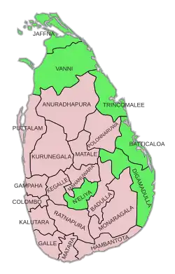 Mehrheiten nach den 22 Wahlkreisen (weitgehend identisch mit den Distrikten von Sri Lanka): ﻿Mehrheit für Gotabaya Rajapaksa ﻿Mehrheit für Sajith Premadasa