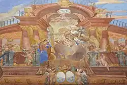 Verkündigungsszene und Signatur des Malers