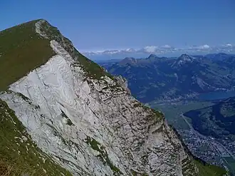 Rautispitz von der Höchnase; im Talgrund Näfels und Mollis, im Hintergrund der Walensee