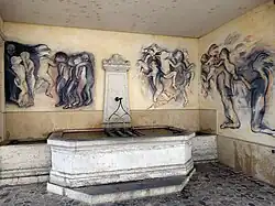 1992, Wandbild Lebenslauf von Annette Barcelo. Brunnennische an der Malzgasse in Basel