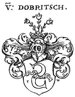 Wappen der Familie von Dober- schütz, hier von Dobritsch genannt (Weigel'sches Wappenbuch v. 1734)
