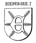 Wappen in den Siegeln von Werner, Hans und Heinrich von Biedersee von 1391 in Siebmachers Wappenbuch (1884)