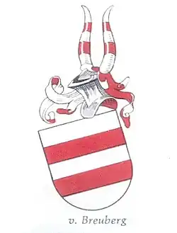 Wappen der Herren von Breuberg, das in die gemehrten Wappen der die Herrschaft Breuberg gemeinsam besitzenden Grafen von Erbach und der Grafen und Fürsten von Löwenstein-Wertheim eingegangen ist.