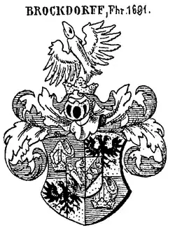 Wappen der Freiherren von Brockdorff af Scheelenborg von 1691 in Siebmachers Wappenbuch