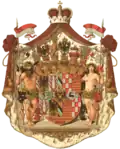 1697–1918: Wappen des Fürstentums Schwarzburg-Sondershausen, links mit weiblichem Pendant