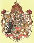 Wappen von Mecklenburg-Schwerin mit der Wendischen Krone auf dem mittleren Wappenhelm