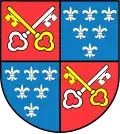 Wappen des „Landes Berchtesgaden“ ab 17. Jahrhundert bis 1803, dem die Fürstpröpste jeweils ihr Wappen als Mittelschild anfügten.
