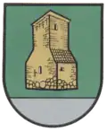 Der Ochsenturm, ein früherer Kirchturm (vgl. Kirchturm (Heraldik)), im Wappen von Imsum