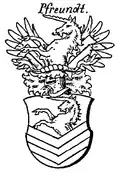 Bürgerliches Stammwappen der Pfreundt (1602) in Siebmachers Wappenbuch