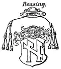 Wappen des Domherren Albert Rensing (†&nbsp;1664) in Siebmachers Wappenbuch (hier fälschlicherweise Reusing)