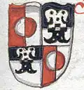 Wappen (ohne Zierde) des Salzburger Erzbischofs Michael von Kuenburg, nach 1587, aus der Salzburgischen Chronik bis 1587