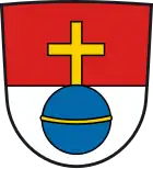 Schwabmünchen – Geteilt von Rot und Silber; darauf ein Gemarkungszeichen in Form eines blauen Reichsapfels mit goldenem Kreuz und goldenem Reif