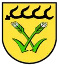 Stetten auf den Fildern („In Gold pfahlweise eine schwarze Hirschstange und zwei schräg gekreuzte, grüne Kornhalme mit äußerem Blatt und silbernen Grannen.“)