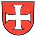 Weissach In Rot ein silbernes (weißes) Kreuz mit Tatzenenden.