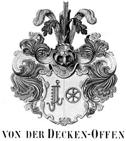 Vereinigtes Wappen der Familien von der Decken und von Offen nach dem Tod von Anton Hinrich von Offen 1732