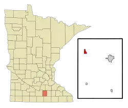 Lage von Janesvilla im Waseca County (rechts) und in Minnesota (links)