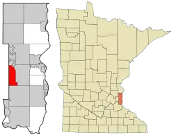 Lage der Stadt im County und in Minnesota