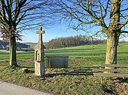 Wegekreuz (1709) nördl. Frangenberg mit Naturdenkmal (Hainbuche)
