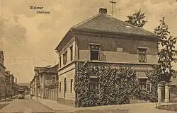Liszt-Haus nach 1899 mit Straßenbahn in Richtung Falkenburg