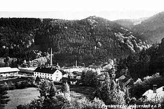Weissenbach an der Triesting, Niederösterreich, Zweigwerk William Prym von Südwest gesehen (1908)[9]