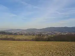 Weschnitzpluton-Hügel (Richtung Rimbach, Fürth) mit nordöstlicher Trommgranit-Kette (Großes Köpfchen-Wagenberg)