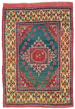 Linkes Bild: Domenico Ghirlandaio: Thronende Madonna mit Kind und Heiligen, ca. 1483 Rechtes Bild: Anatolischer „Ghirlandaio“-Teppich, spätes 17. Jh.