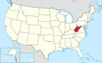 Karte der USA, West Virginia hervorgehoben