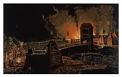 Conrad Westermayr: Beschießung der Stadt und brennende Vorstadt beim Abzug der Franzosen in der Nacht vom 30. auf den 31. Oktober 1813.