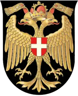 Doppelköpfiger Reichsadler in Gold auf Schwarz im Wappen der Stadt Wien (1461–1925)