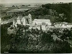 Schrägaufnahme der Burg Wildenburg in der Eifel, Hansa Luftbild, 1932