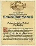 Glückwunschurkunde der Rechtsanwälte des Kammergerichts zum 50-jährigen Dienstjubiläum von Wilhelm Heinroth, Blatt 1