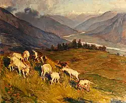 Grasende Ziegen am Hang (Öl auf Leinwand, 1933)