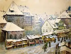 Weihnachtsmarkt auf der vorderen Insel Schütt (1930)