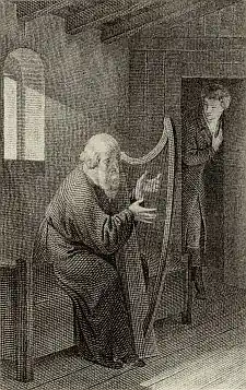 Gustav Heinrich Naecke: Der Harfner, Illustration zu Goethes Wilhelm Meister und Faust und Gretchen vor dem Dom