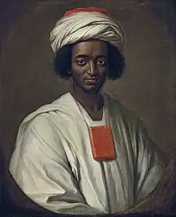 William Hoare, Porträt von Ayuba Suleiman Diallo (1733): Fleur ist von dem Gemälde stark angezogen, möglicherweise auch von der Geschichte um den Porträtierten.