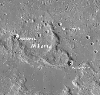 Williams und Nebenkrater (LROC-WAC)