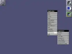 Umgebung mit GNU Window Maker und X Window System (X11) im Look & Feel von NeXTStep.