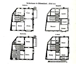 Grundrisse der Etagen (Architekten- und Ingenieur-Verein zu Düsseldorf (Hrsg.): Düsseldorf und seine Bauten. L. Schwann, Düsseldorf 1904.)