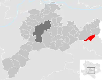 Lage der Gemeinde Wolfsgraben im Bezirk St. Pölten-Land (anklickbare Karte)