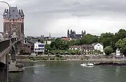 Worms mit Nibelungenbrücke, Dom, Rhein und Rheinpromenade